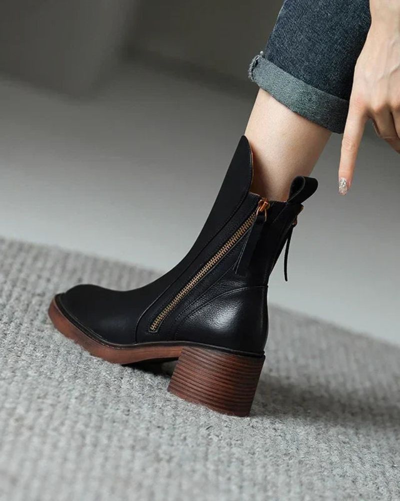 Adèle – Bottines noires en cuir à talon confort, élégantes et intemporelles