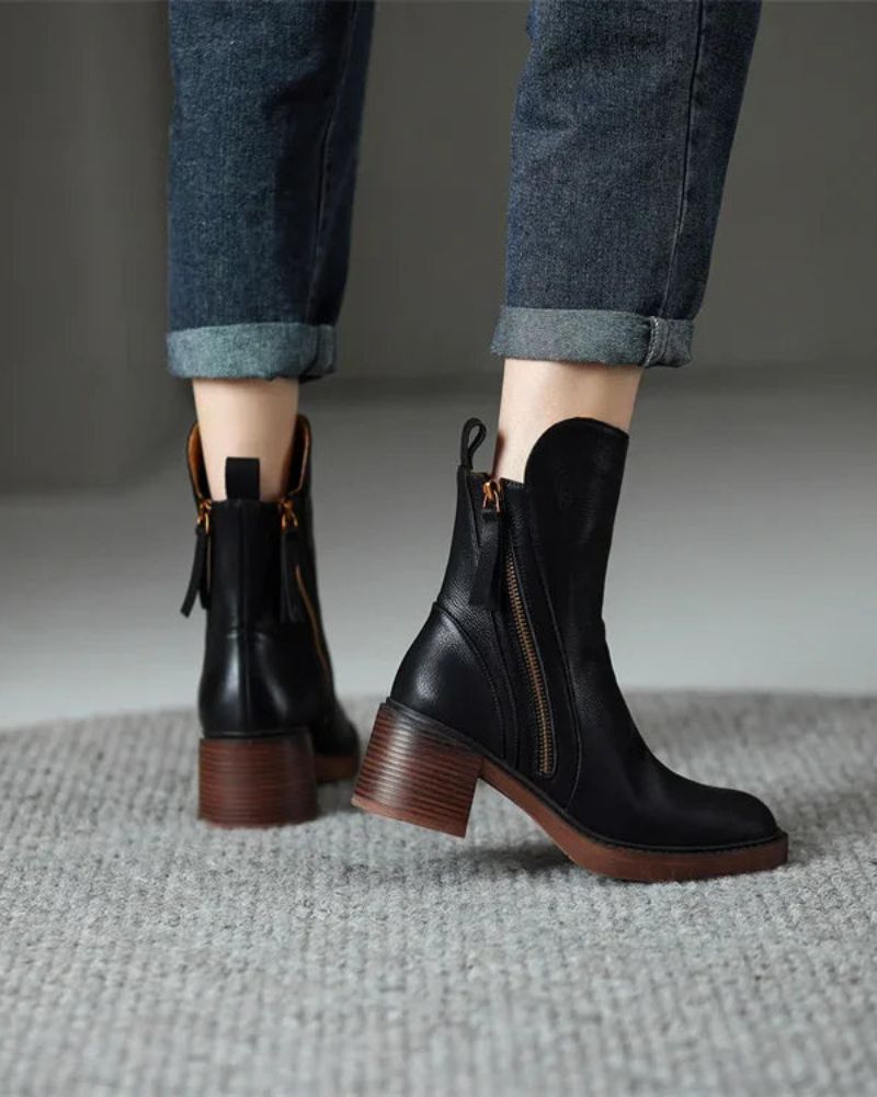 Adèle – Bottines noires en cuir à talon confort, élégantes et intemporelles