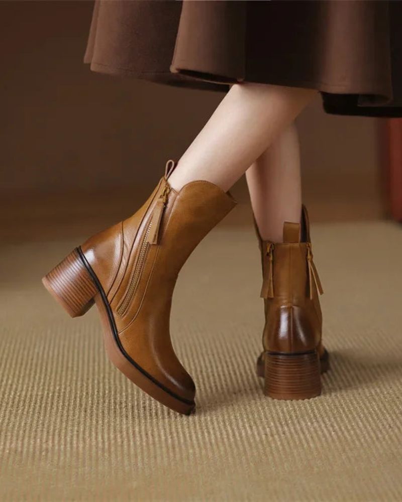 Adèle – Bottines noires en cuir à talon confort, élégantes et intemporelles
