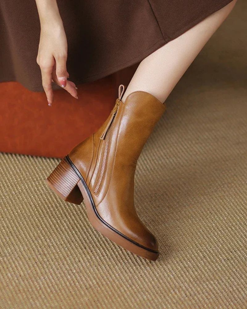 Adèle – Bottines noires en cuir à talon confort, élégantes et intemporelles