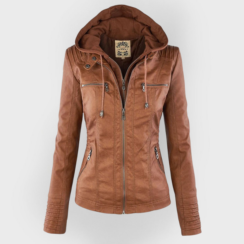 Sylvie | Veste moderne en cuir avec capuche