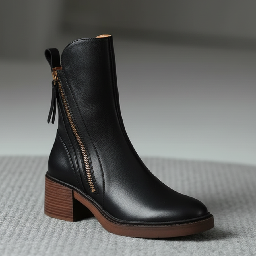 Adèle – Bottines noires en cuir à talon confort, élégantes et intemporelles