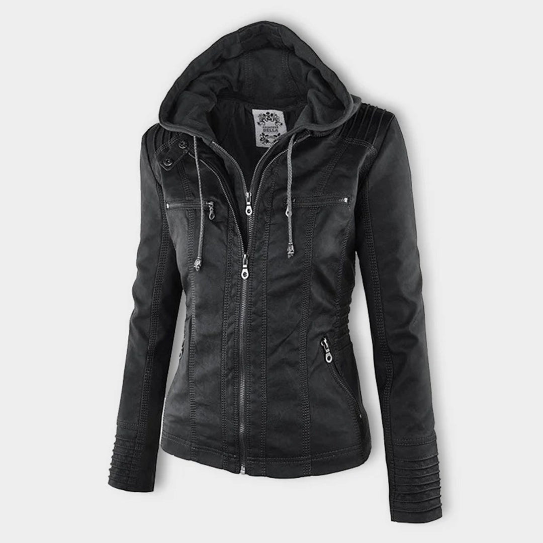 Sylvie | Veste moderne en cuir avec capuche