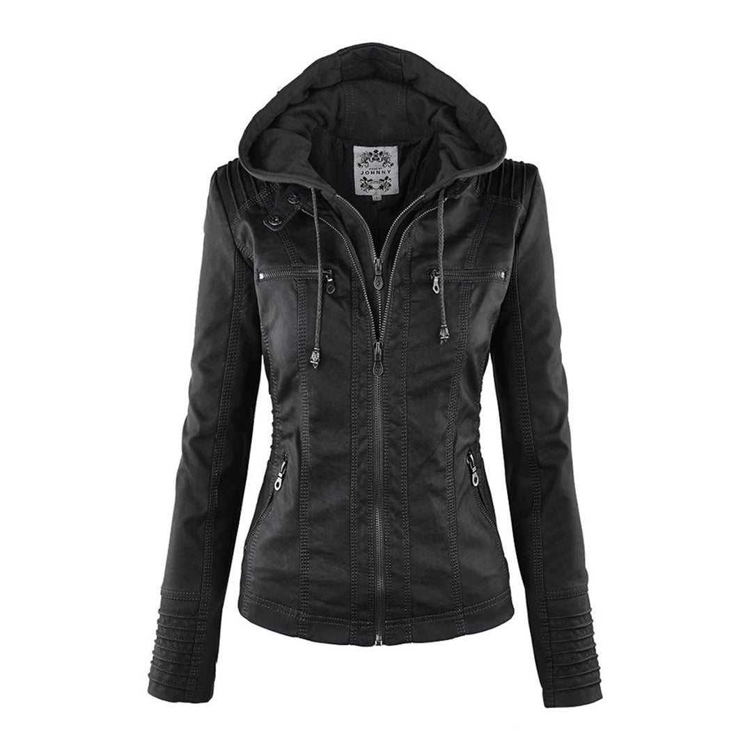 Sylvie | Veste moderne en cuir avec capuche