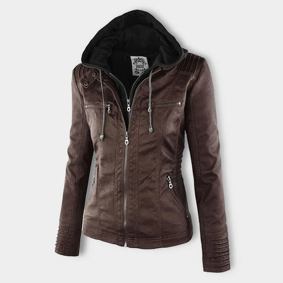 Sylvie | Veste moderne en cuir avec capuche