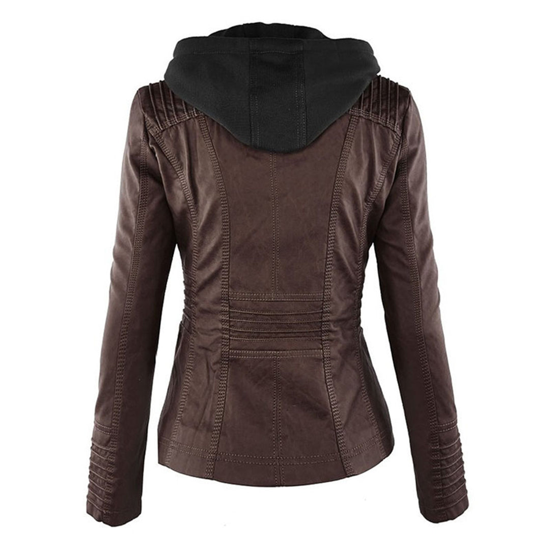 Sylvie | Veste moderne en cuir avec capuche