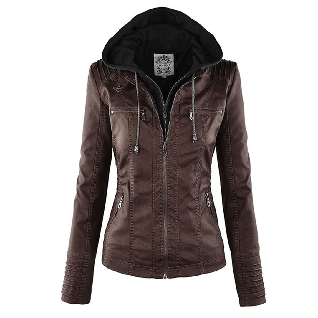 Sylvie | Veste moderne en cuir avec capuche