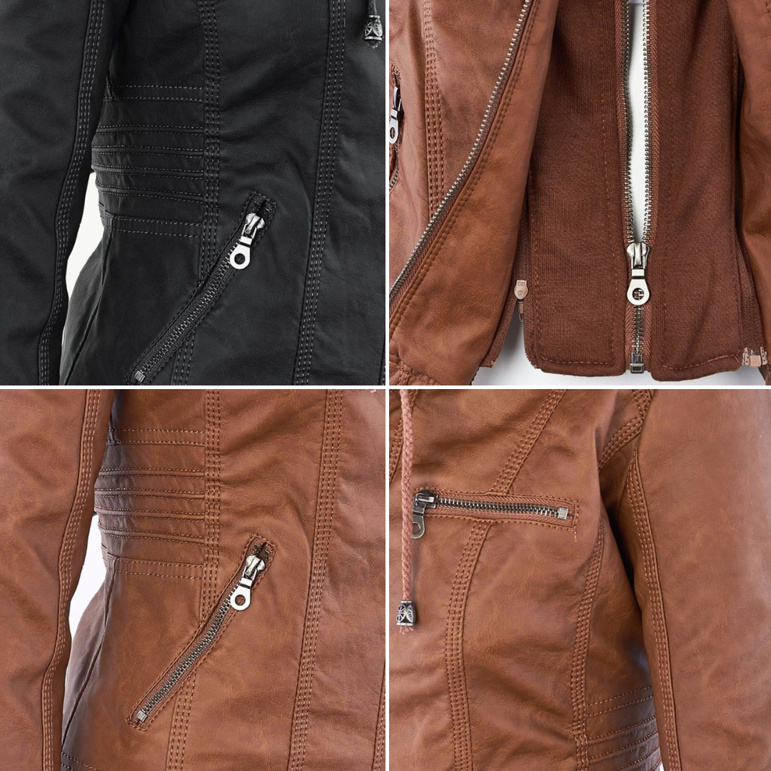 Sylvie | Veste moderne en cuir avec capuche