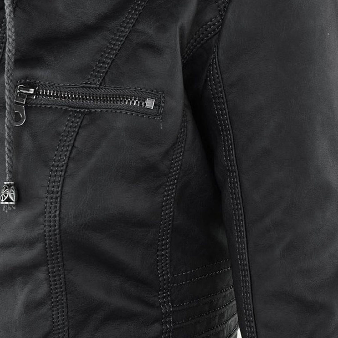 Sylvie | Veste moderne en cuir avec capuche