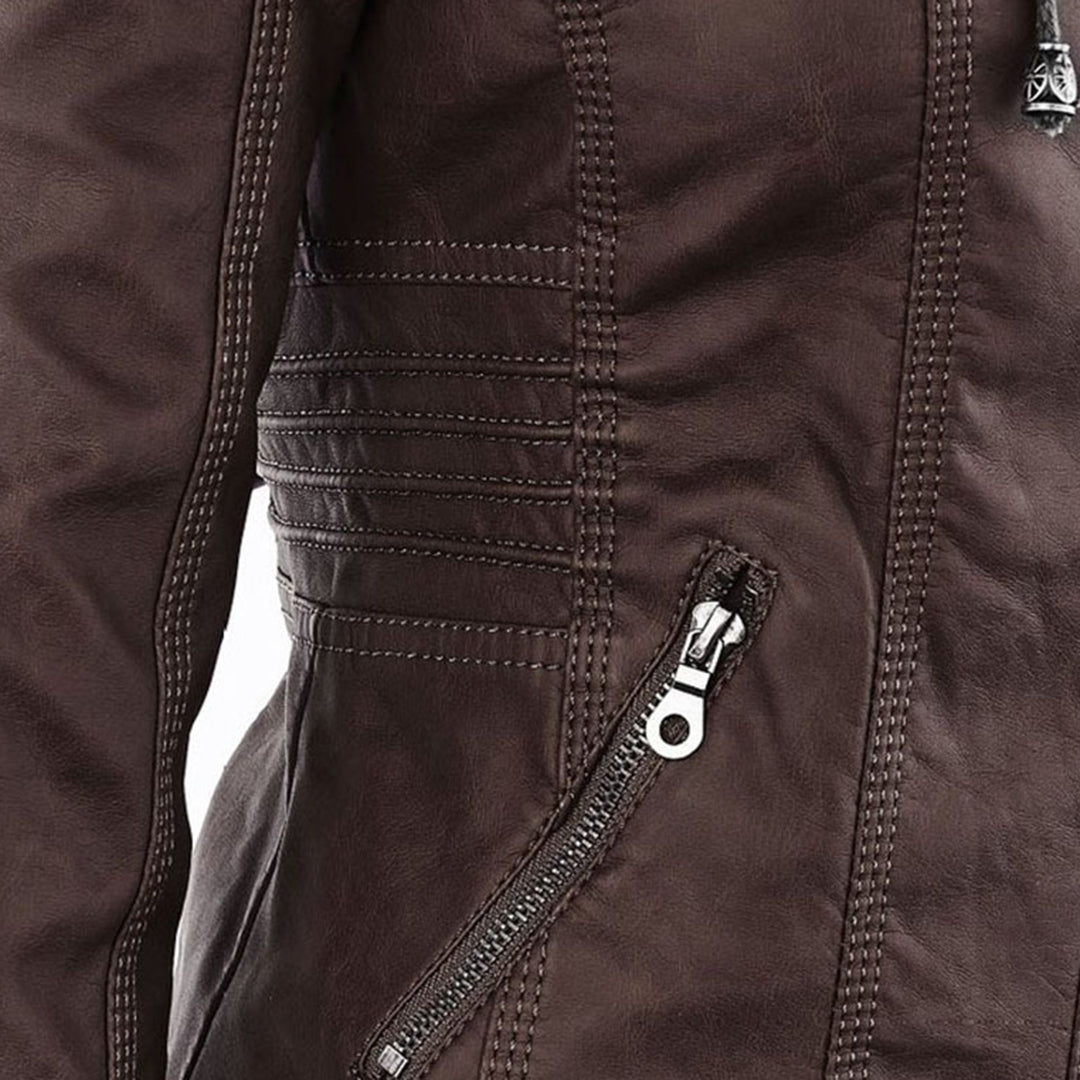 Sylvie | Veste moderne en cuir avec capuche