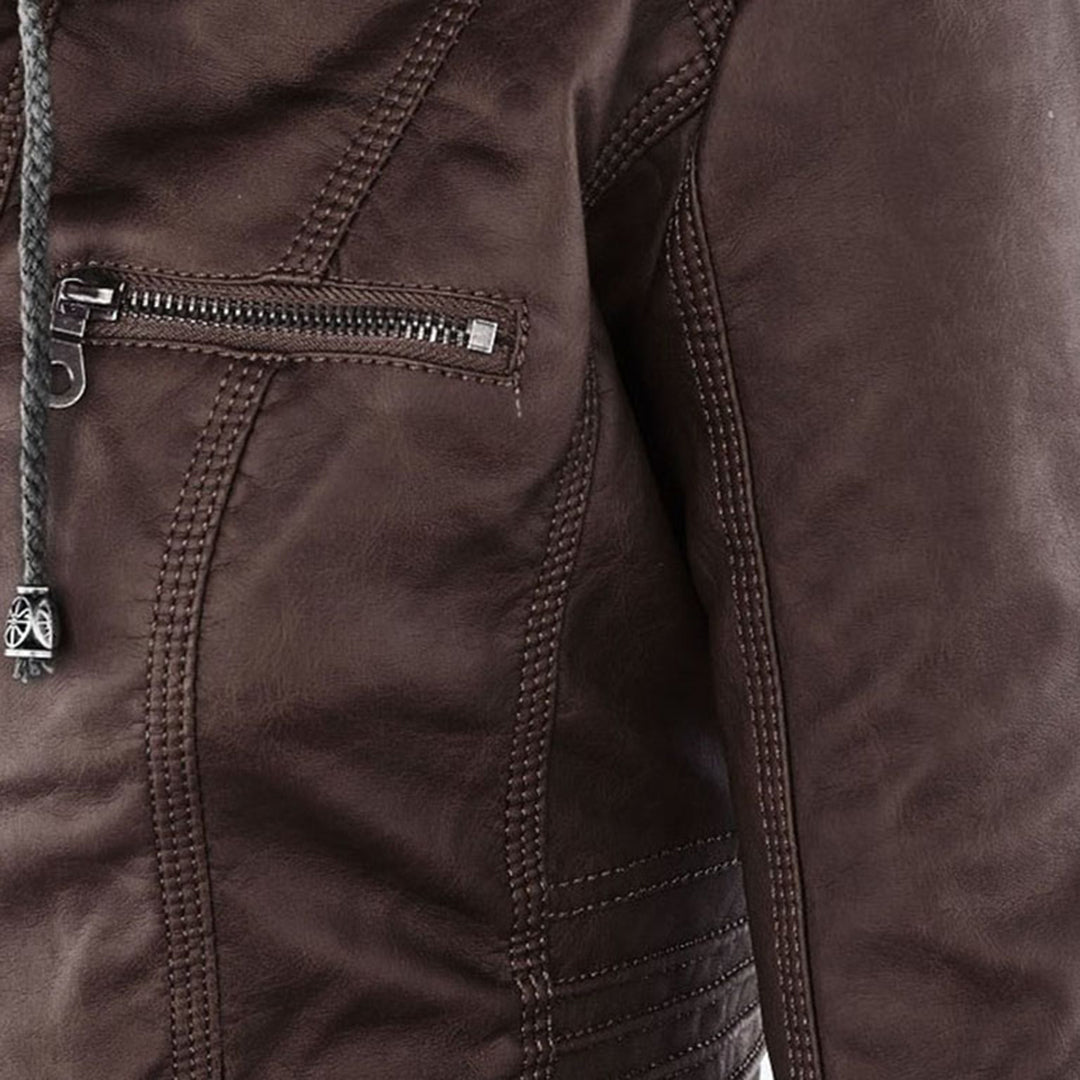 Sylvie | Veste moderne en cuir avec capuche