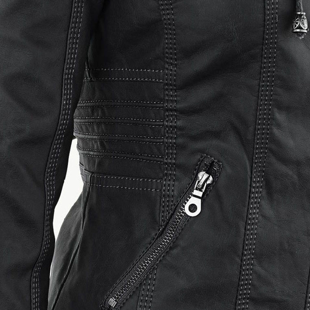 Sylvie | Veste moderne en cuir avec capuche