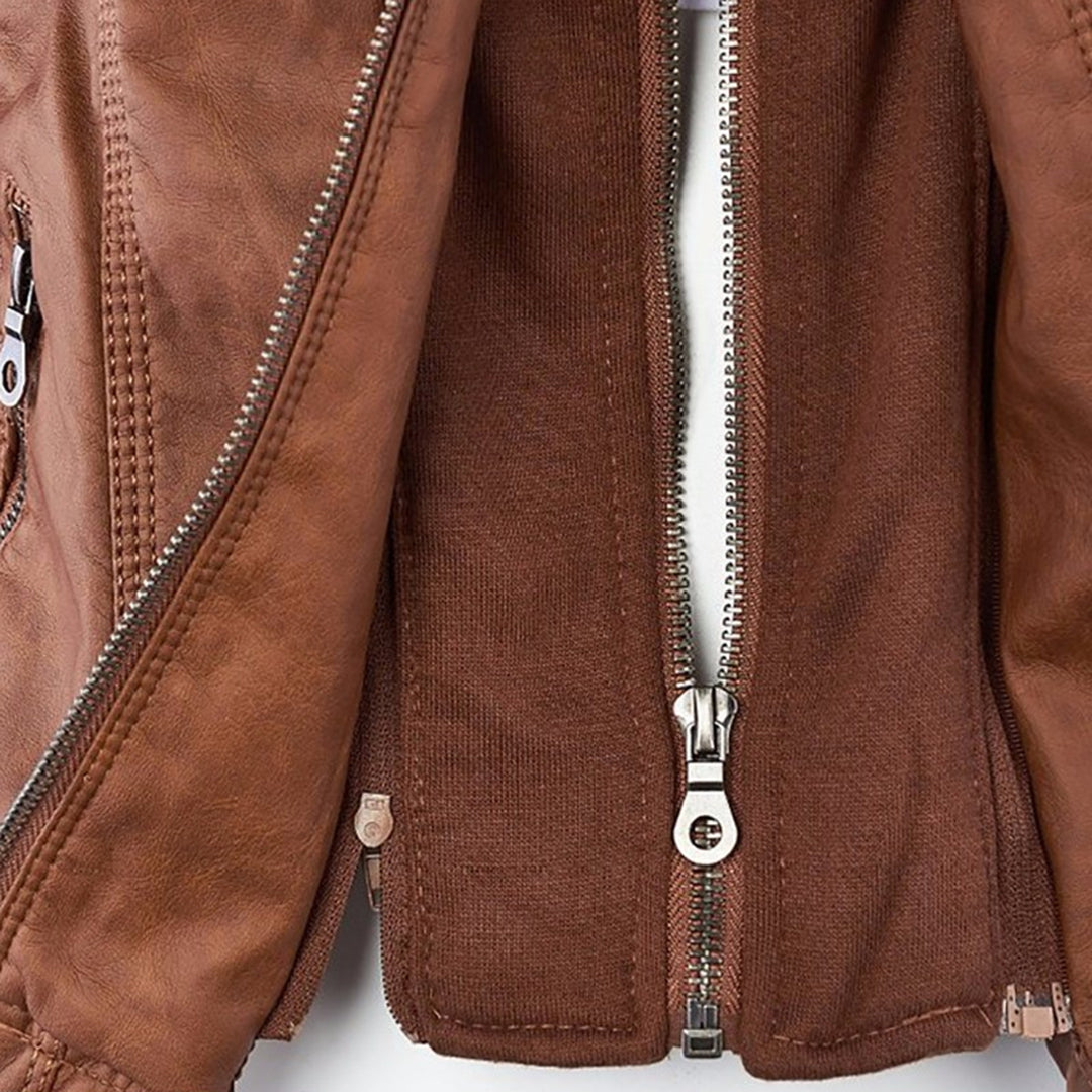 Sylvie | Veste moderne en cuir avec capuche