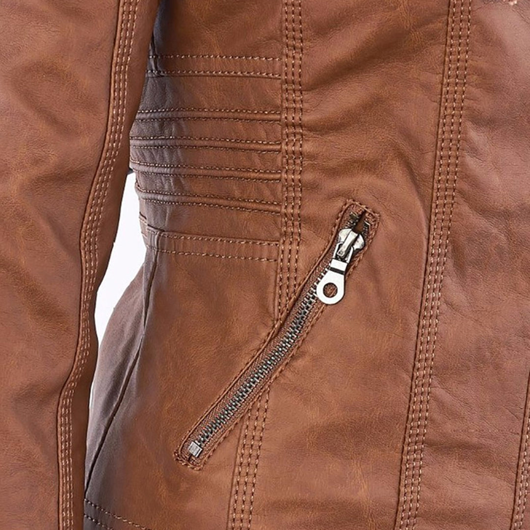Sylvie | Veste moderne en cuir avec capuche
