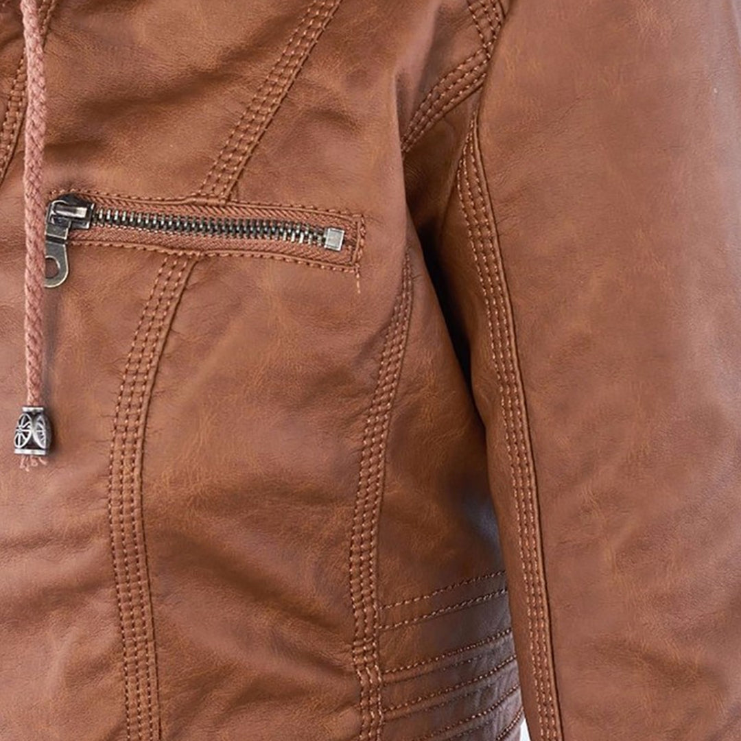 Sylvie | Veste moderne en cuir avec capuche