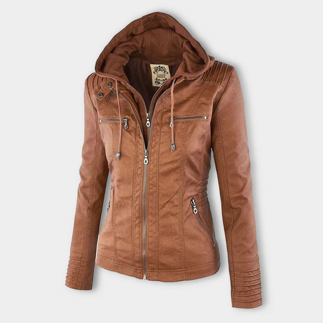 Sylvie | Veste moderne en cuir avec capuche