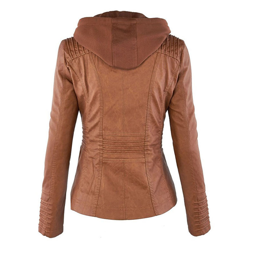Sylvie | Veste moderne en cuir avec capuche