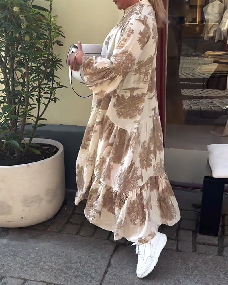 Greta™ - Robe Patchwork Ample avec Col en V et Manches Cloches Imprimées