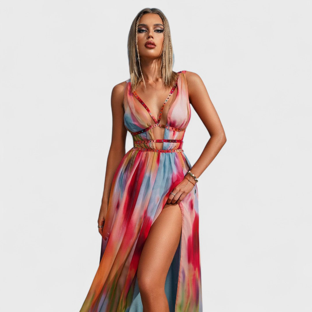 Camille - Robe longue peinte