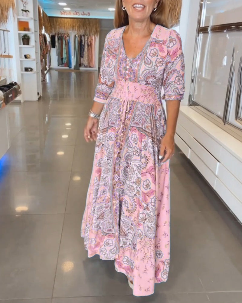 Helia™ - Robe de Vacances avec Col en V et Manches 3/4