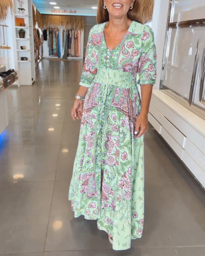 Helia™ - Robe de Vacances avec Col en V et Manches 3/4