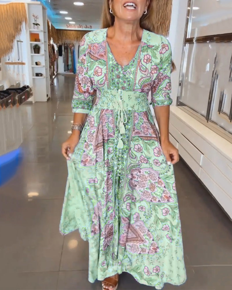 Helia™ - Robe de Vacances avec Col en V et Manches 3/4