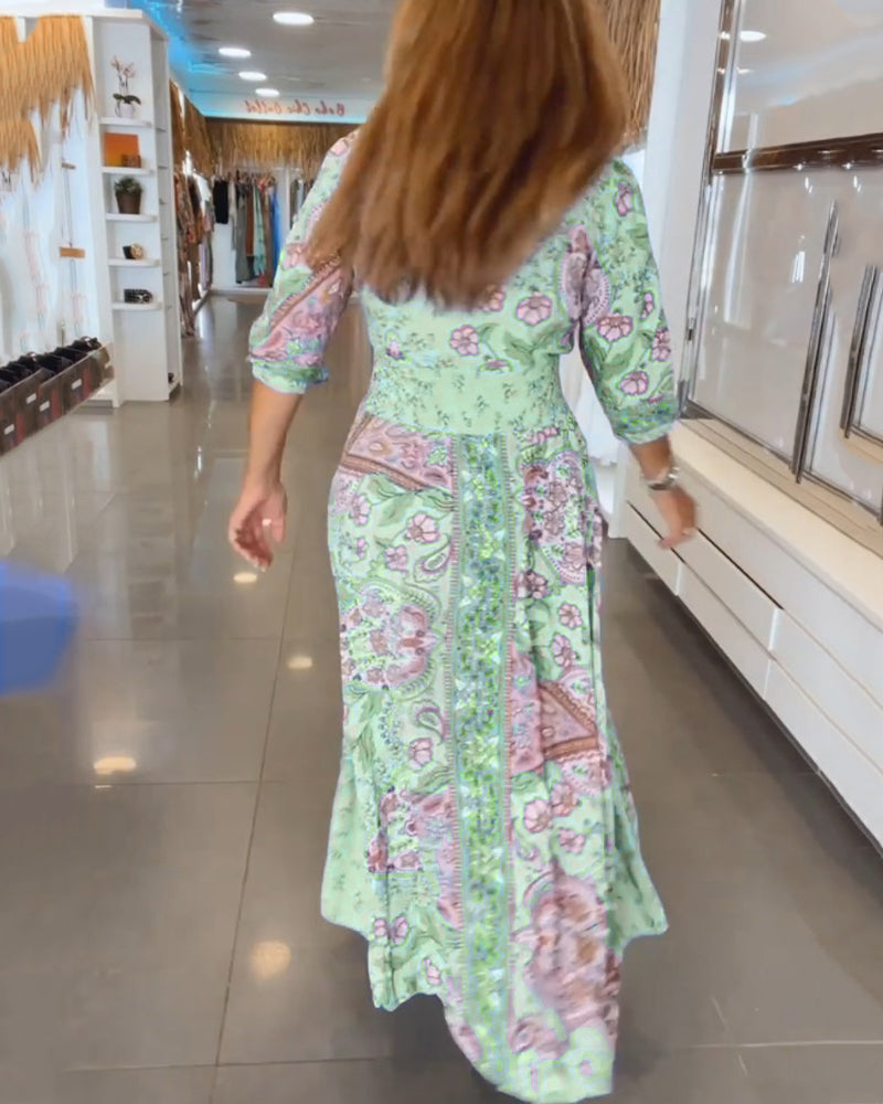 Helia™ - Robe de Vacances avec Col en V et Manches 3/4