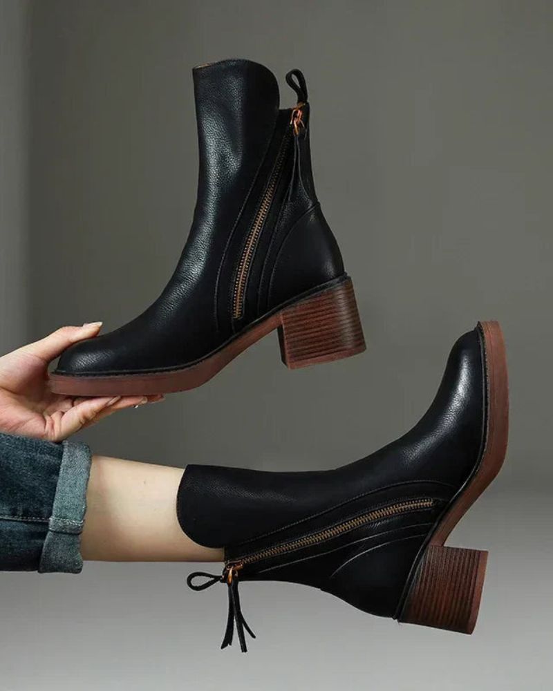 Adèle – Bottines noires en cuir à talon confort, élégantes et intemporelles