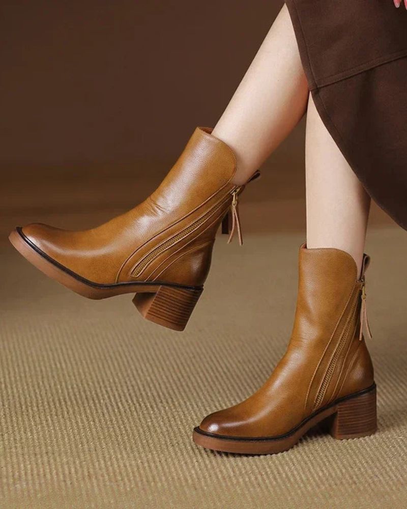 Adèle – Bottines noires en cuir à talon confort, élégantes et intemporelles