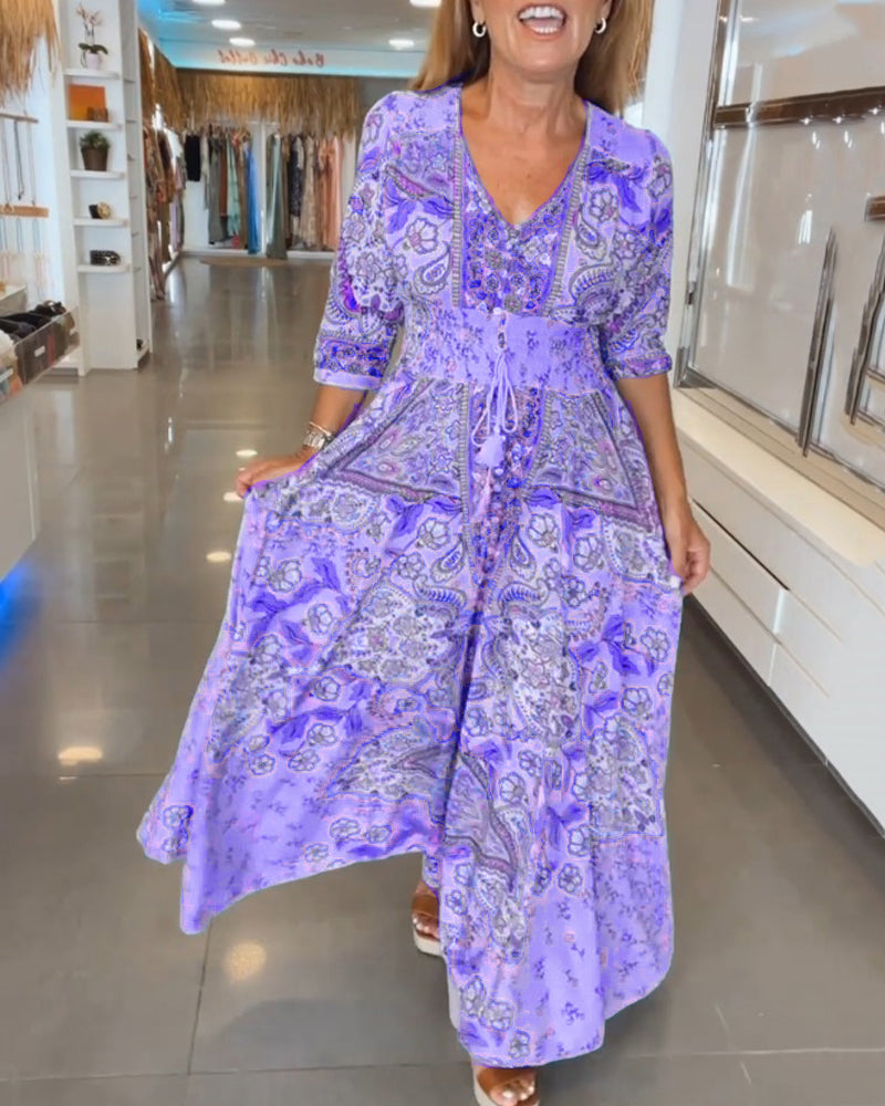 Helia™ - Robe de Vacances avec Col en V et Manches 3/4