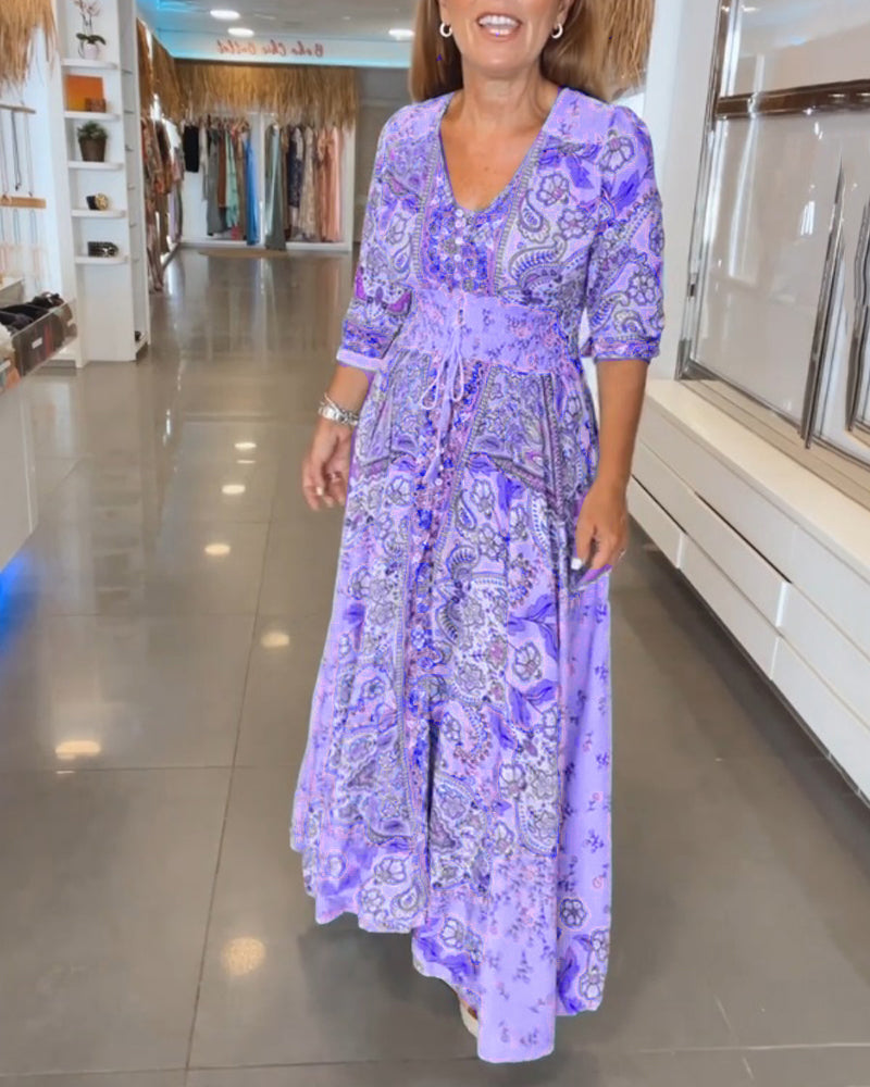 Helia™ - Robe de Vacances avec Col en V et Manches 3/4