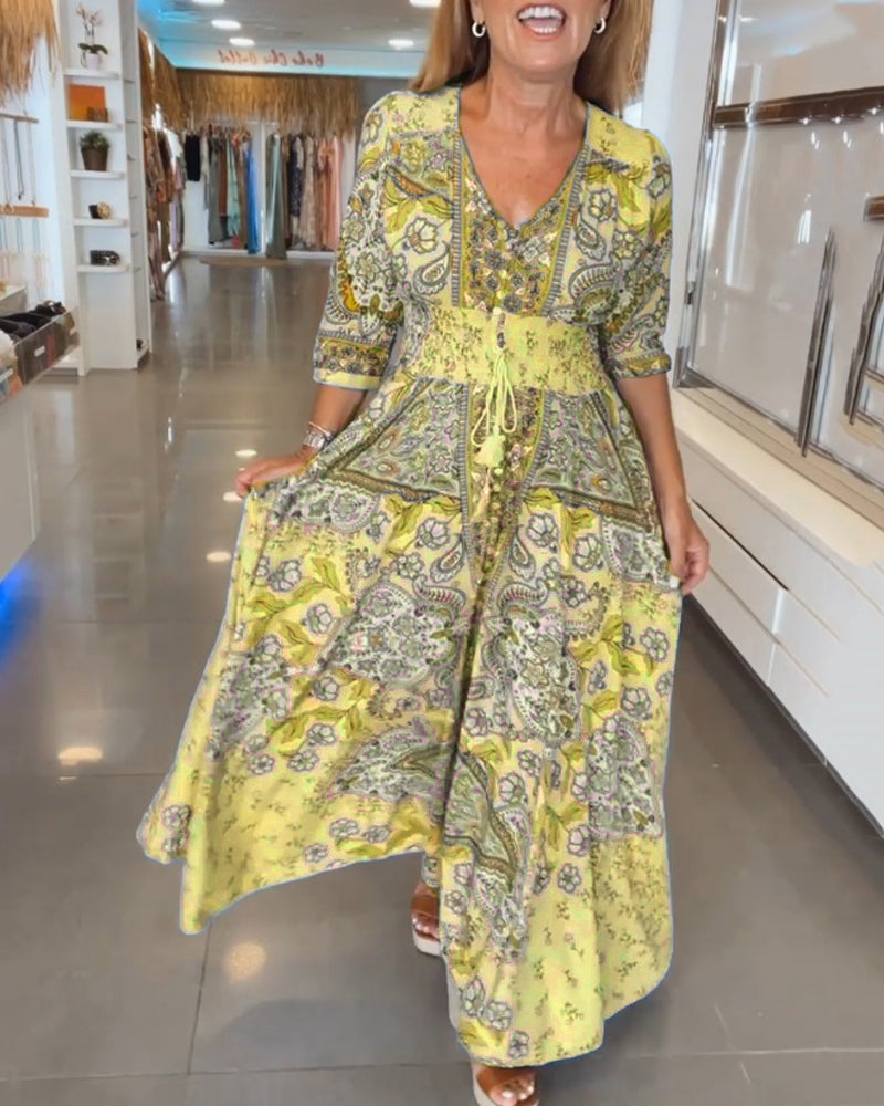 Helia™ - Robe de Vacances avec Col en V et Manches 3/4