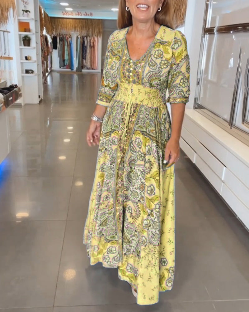 Helia™ - Robe de Vacances avec Col en V et Manches 3/4