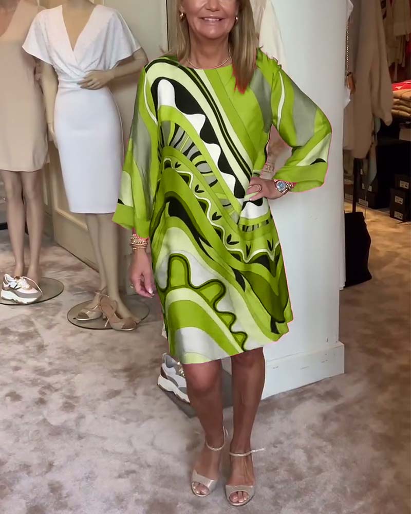 Katherine™ - Robe midi imprimée à col rond et tendance