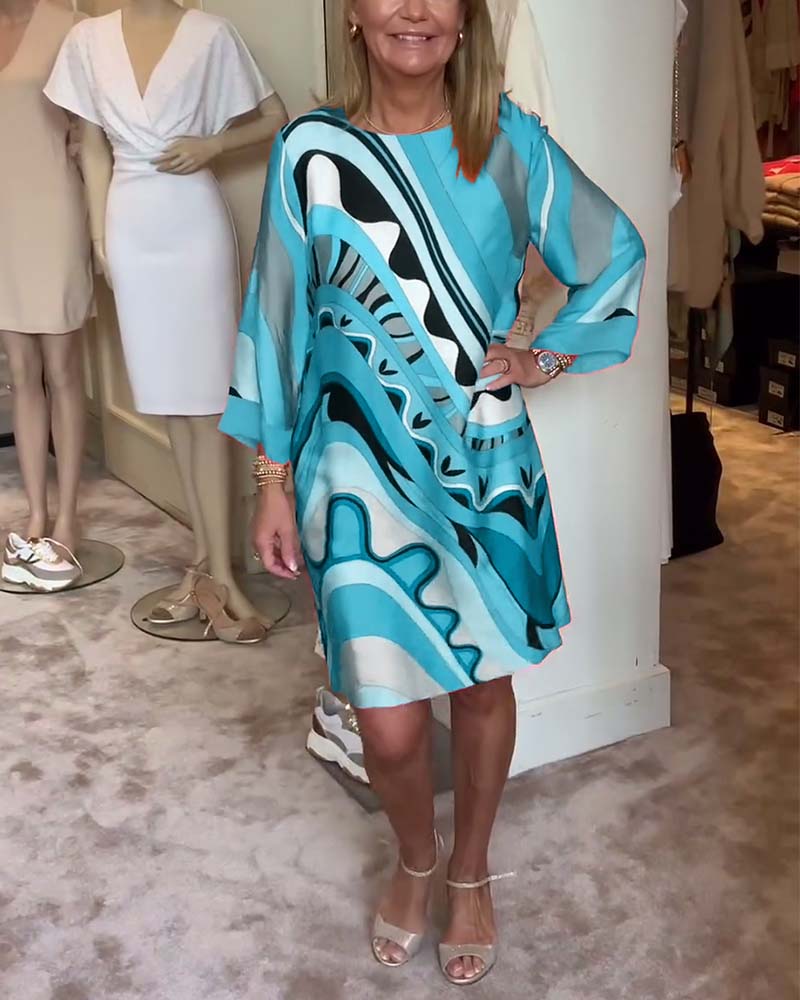 Katherine™ - Robe midi imprimée à col rond et tendance