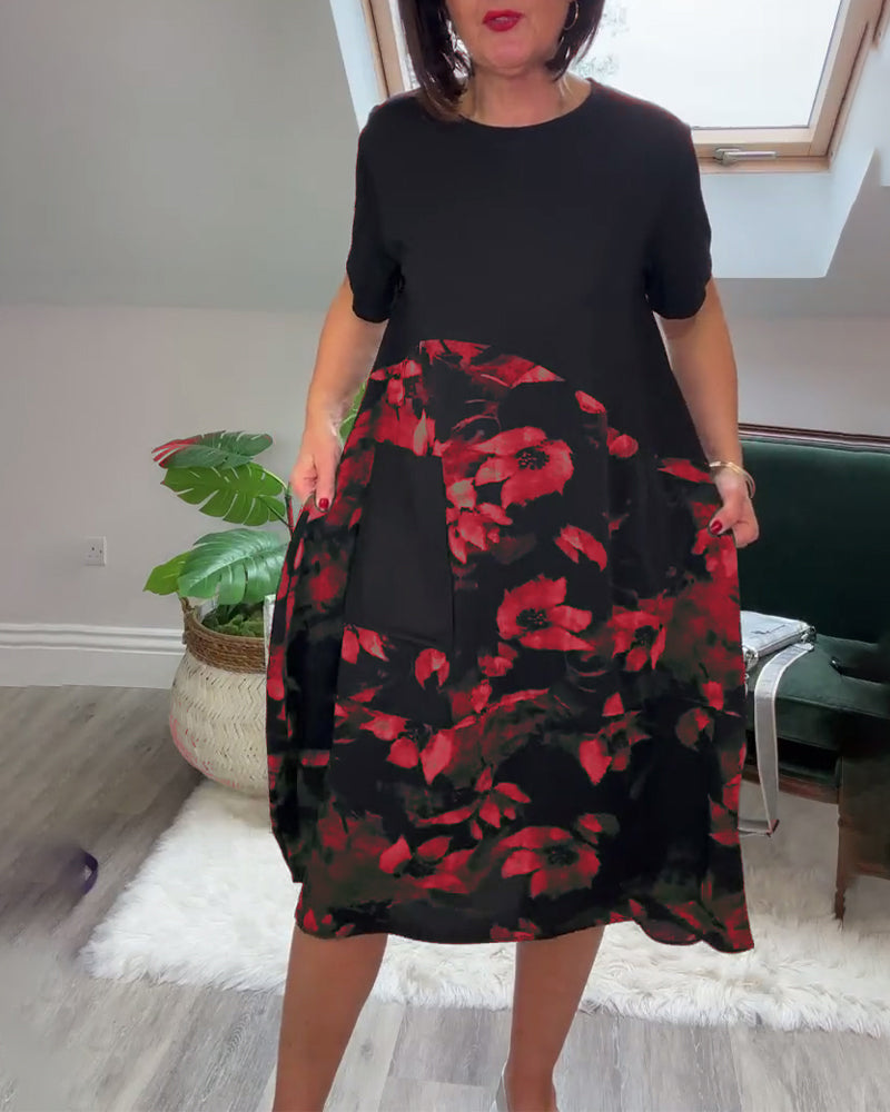 Fien™ - Robe Décontractée Patchwork à Imprimé Fleuri