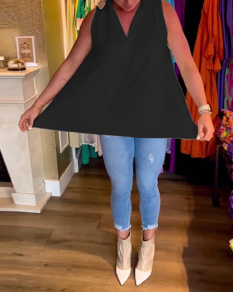 Tahliana™ - Top Sans Manches avec Volants Subtils et Revers Élégants