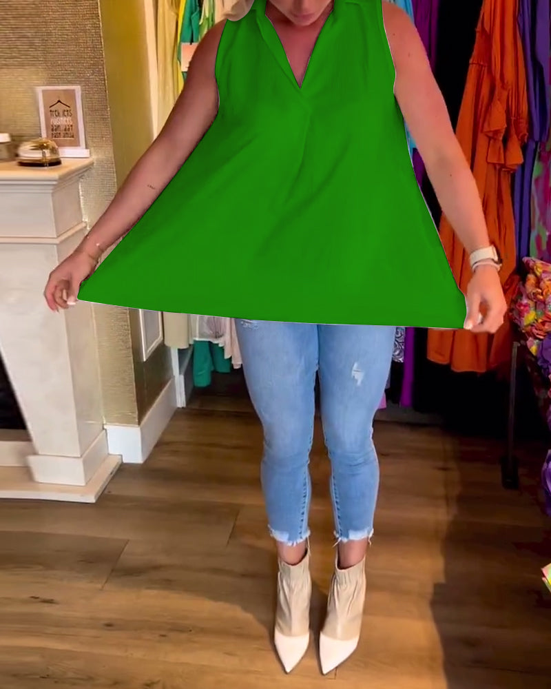 Tahliana™ - Top Sans Manches avec Volants Subtils et Revers Élégants