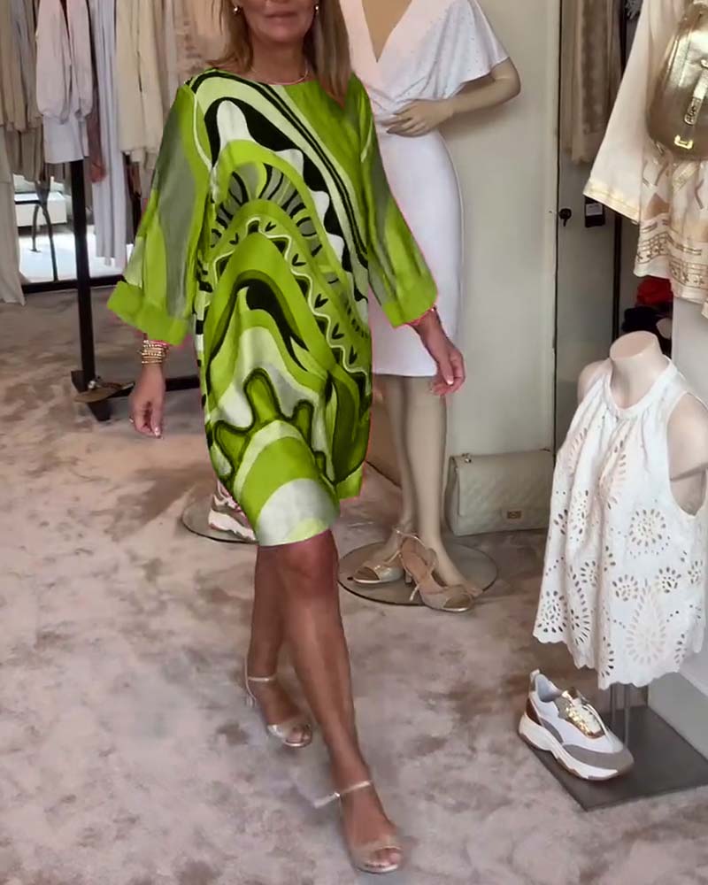 Katherine™ - Robe midi imprimée à col rond et tendance