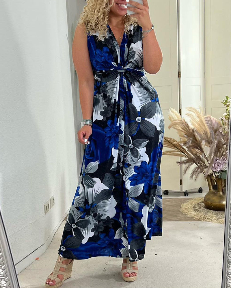 Sacha™ - Robe élégante sans manches à imprimé floral plissé