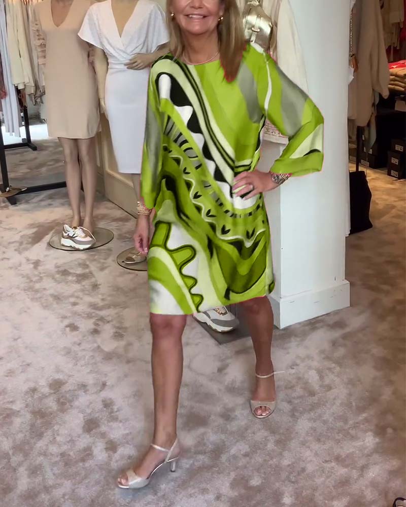 Katherine™ - Robe midi imprimée à col rond et tendance