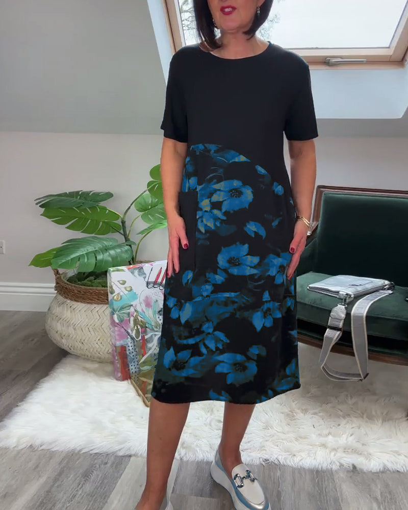 Fien™ - Robe Décontractée Patchwork à Imprimé Fleuri