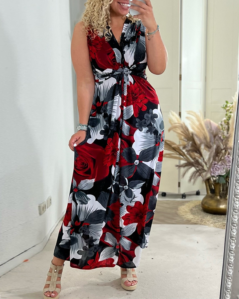 Sacha™ - Robe élégante sans manches à imprimé floral plissé