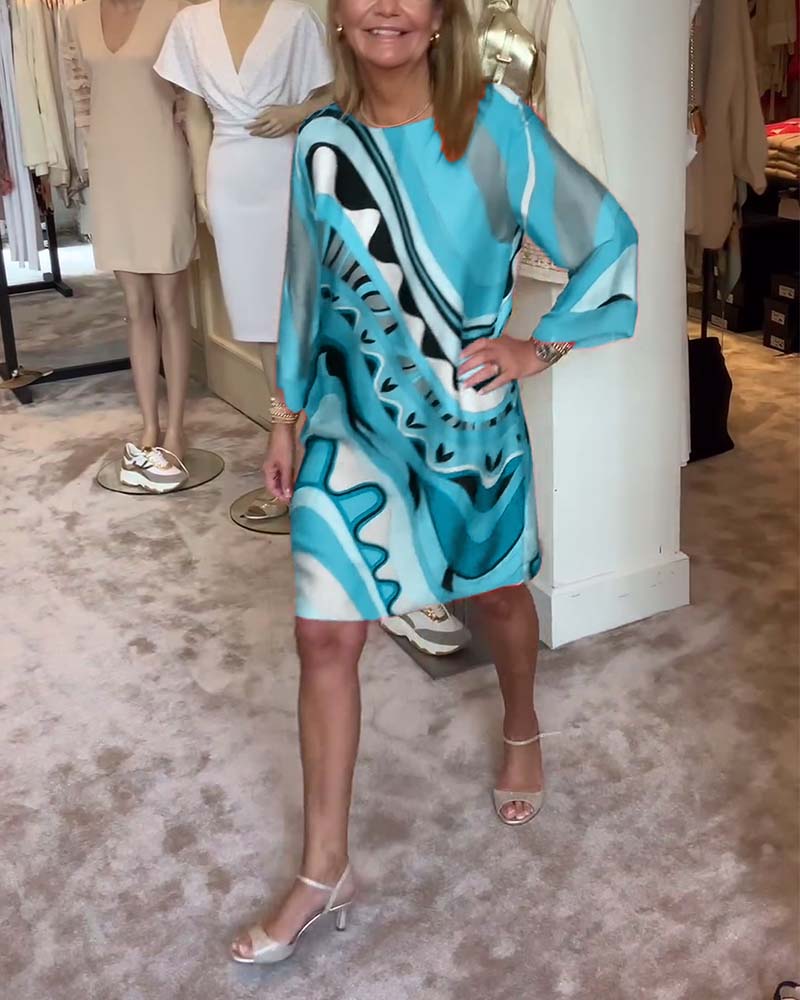 Katherine™ - Robe midi imprimée à col rond et tendance