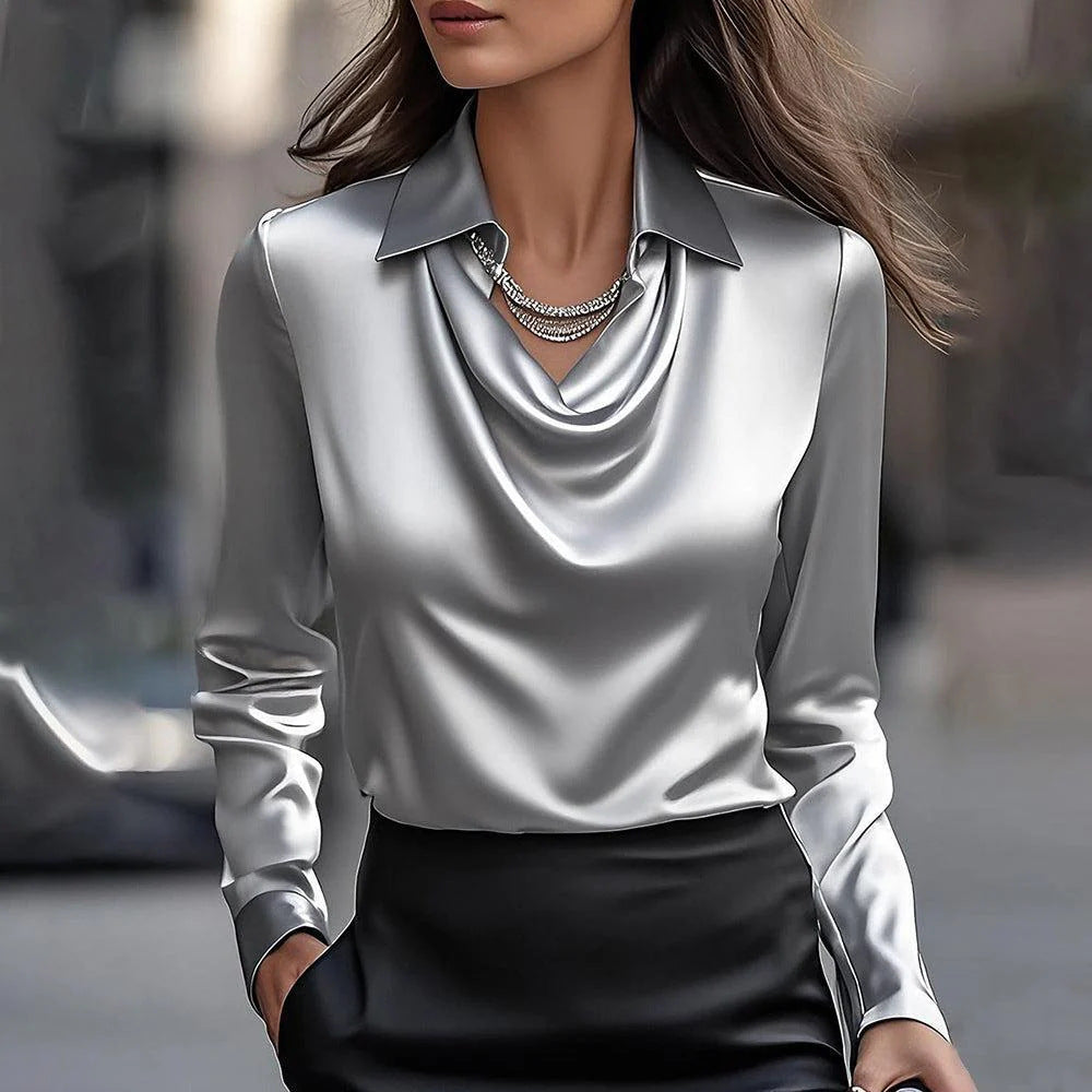 Laureline™ - Blouse Brillante avec Col Plissé – Chic & Intemporelle