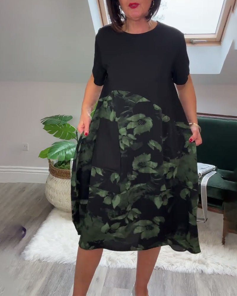 Fien™ - Robe Décontractée Patchwork à Imprimé Fleuri