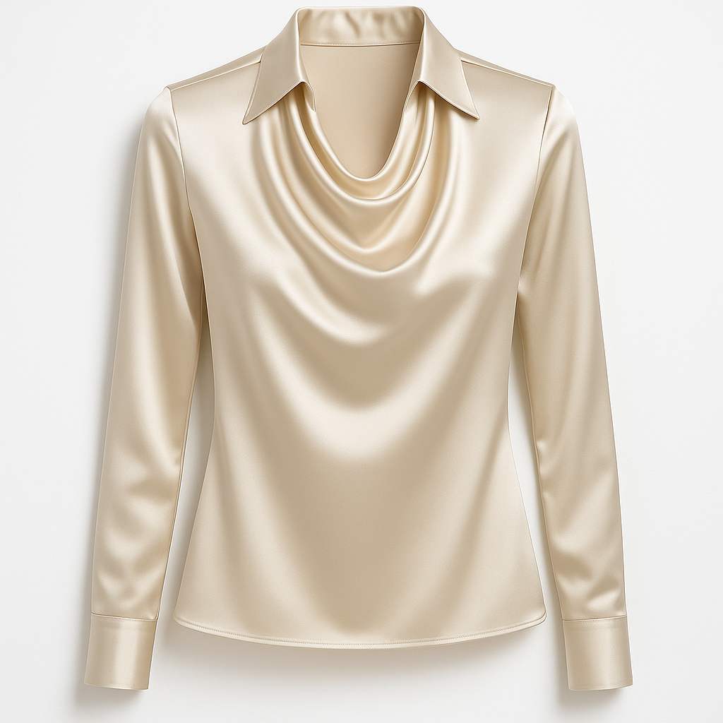 Laureline™ - Blouse Brillante avec Col Plissé – Chic & Intemporelle