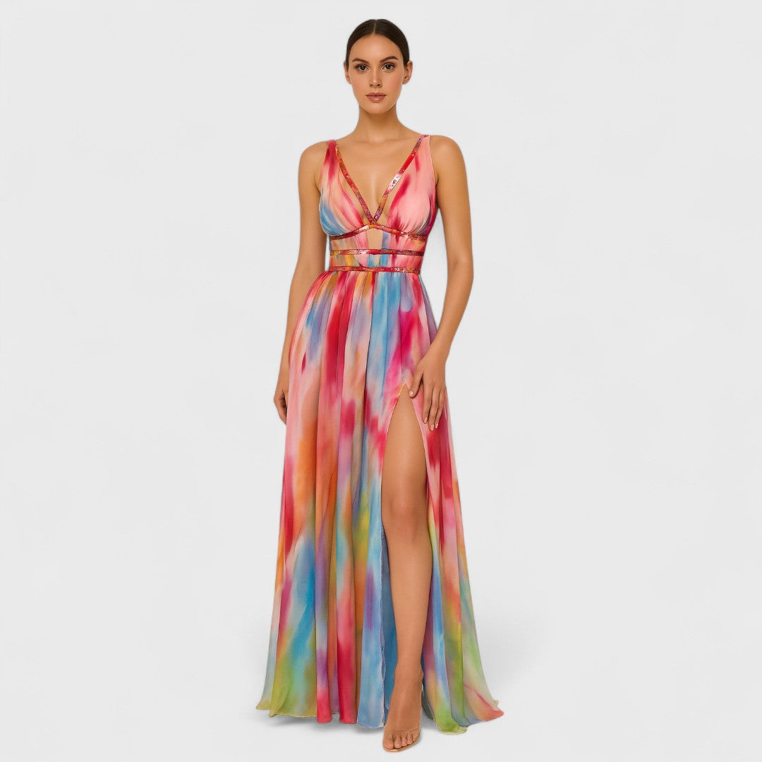 Camille - Robe longue peinte