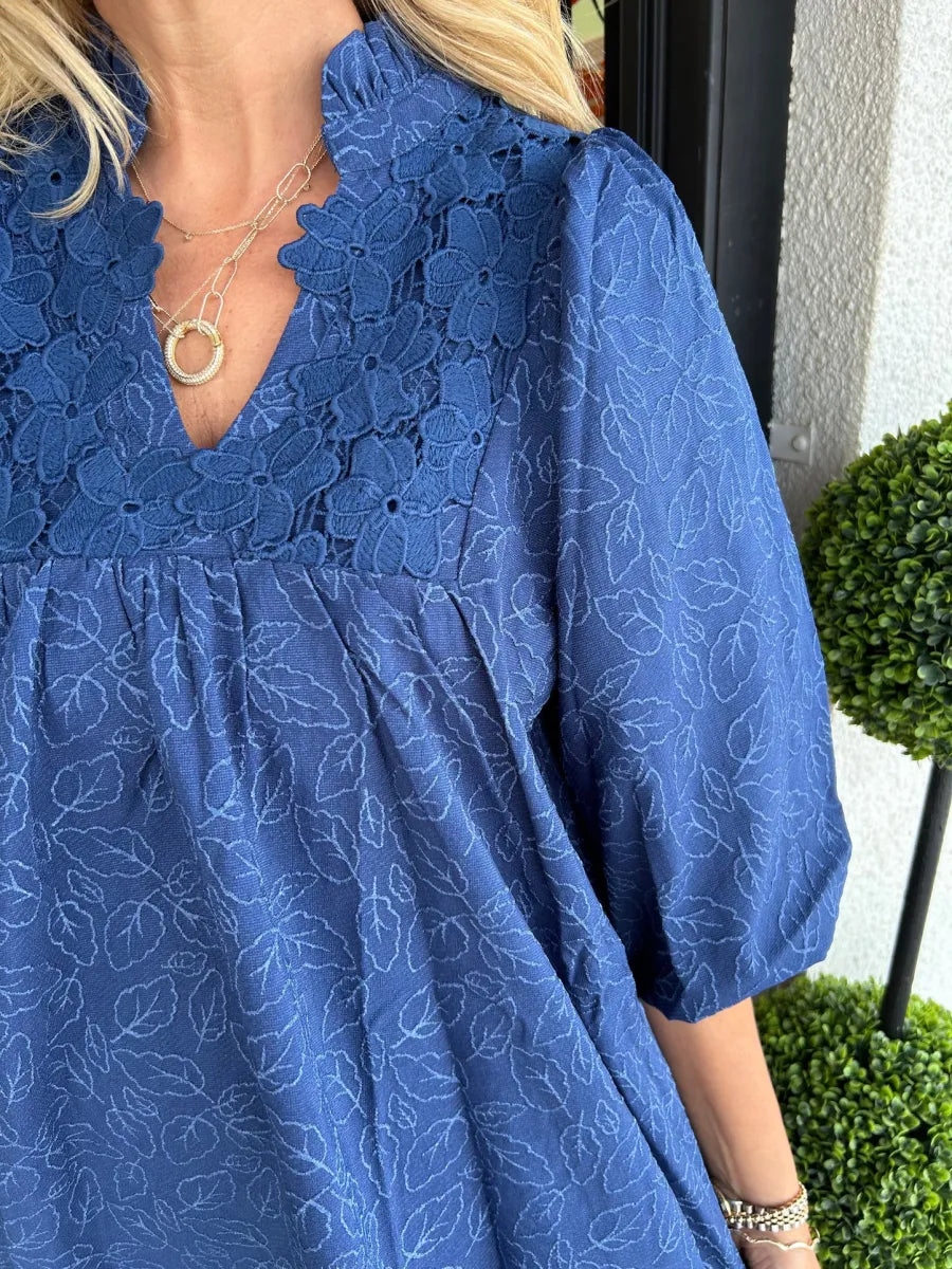 Tesia™ - Robe Courte Jacquard à Manches Bouffantes