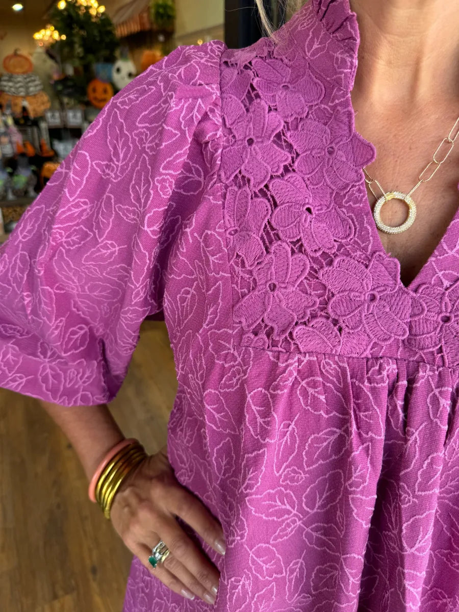 Tesia™ - Robe Courte Jacquard à Manches Bouffantes